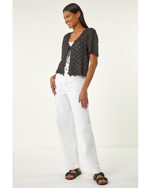 Roman Black Textured Tie Front Shrug