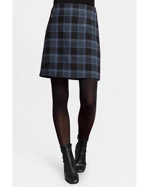 Roman Blue Check Print Zip Pocket A Line Skirt