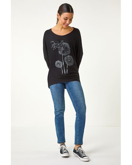Roman Black Hotfix Dandelion Stretch Knit Top