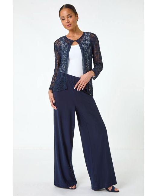 Roman Petite Blue Pointelle Knit Cardigan