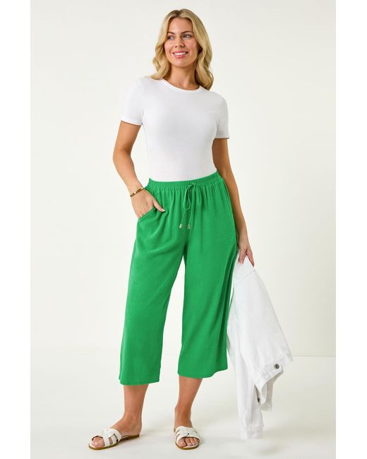 Roman Petite Green Linen Mix Cropped Trousers