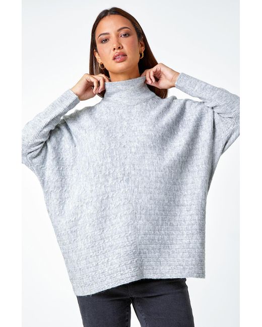 Roman White Cable Knit Roll Neck Stretch Longline Jumper