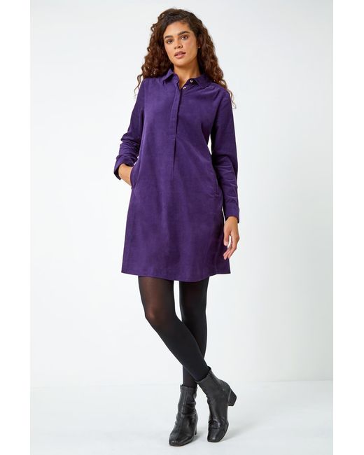 Roman Purple Corduroy Tunic Shirt Dress
