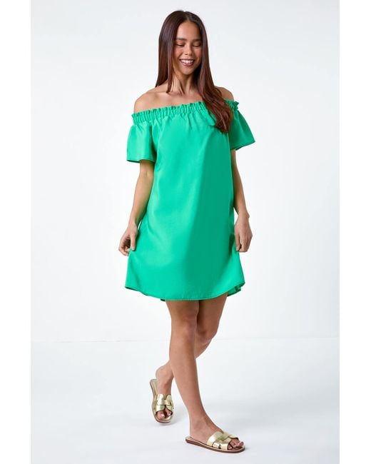 Roman Green Originals Petite Plain Stretch Neck Bardot Dress