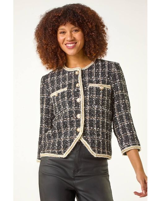Roman Black Textured Check Pocket Jacket