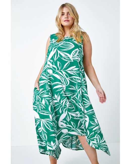 Roman Green Originals Curve Leaf Print Midi Dress