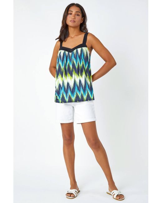 Roman Blue Contrast Zig Zag V-Neck Stretch Cami Top