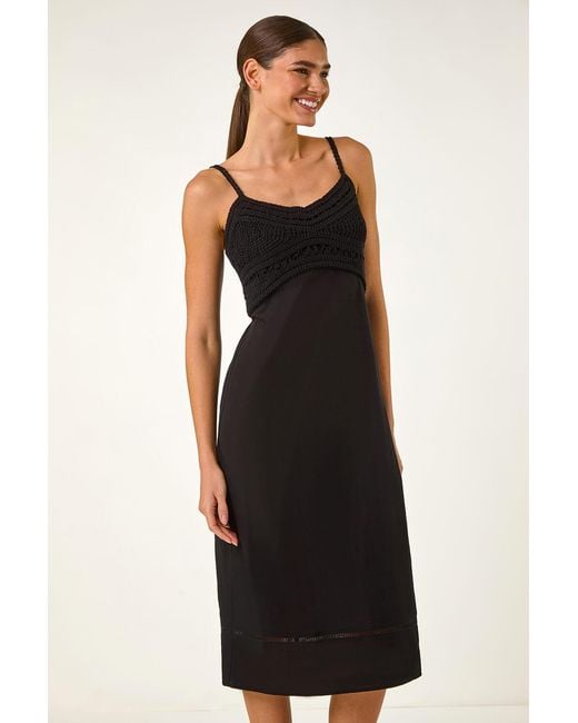 Roman Black Lace Panel Strappy Midi Dress