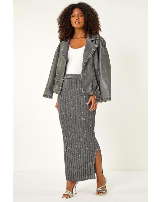 D.u.s.k Metallic Ribbed Shimmer Knit Midi Skirt