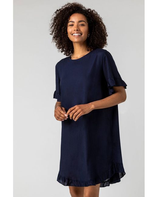 Roman Blue Button Detail Frill Hem Dress