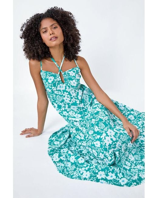 D.u.s.k Blue Floral Strappy Cross Over Midi Dress