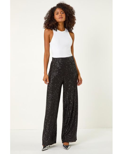 D.u.s.k Black Embellished Sequin Elastic Waist Trouser