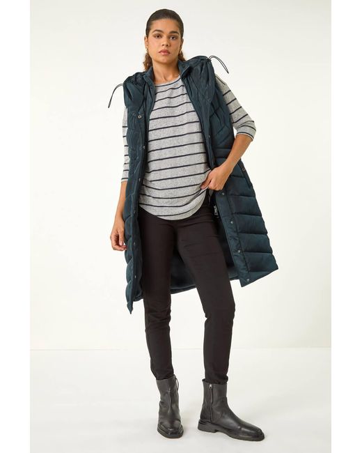 Roman Blue Chevron Quilted Hooded Gilet
