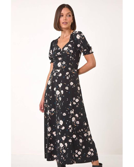 Roman White Floral Sweetheart Neck Dress