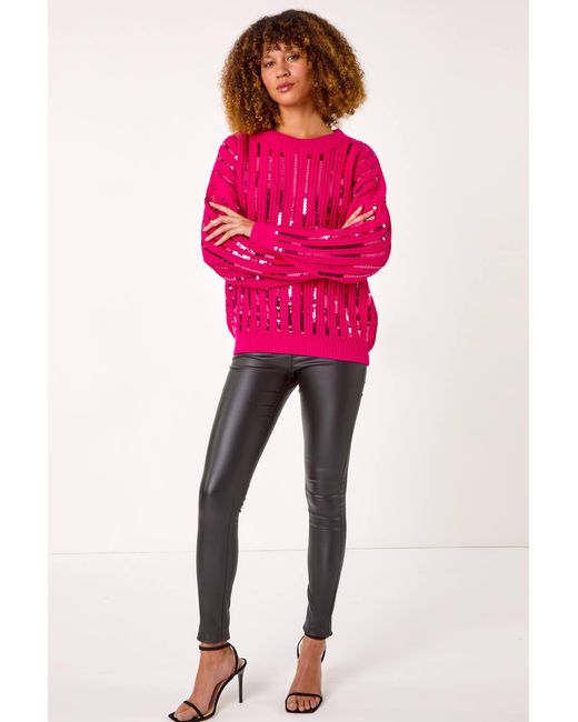 Roman Pink Striped Sequin Knitted Jumper