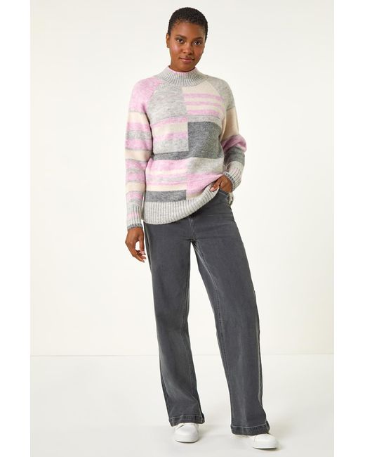 Roman Gray Stripe Colour Block Knitted Jumper