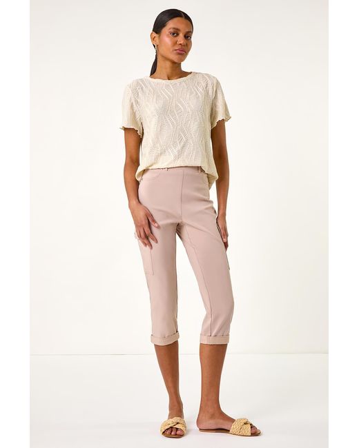 Roman Natural Turn Up Stretch Cargo Trousers