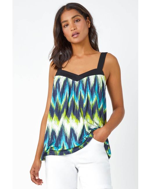 Roman Blue Contrast Zig Zag V-Neck Stretch Cami Top
