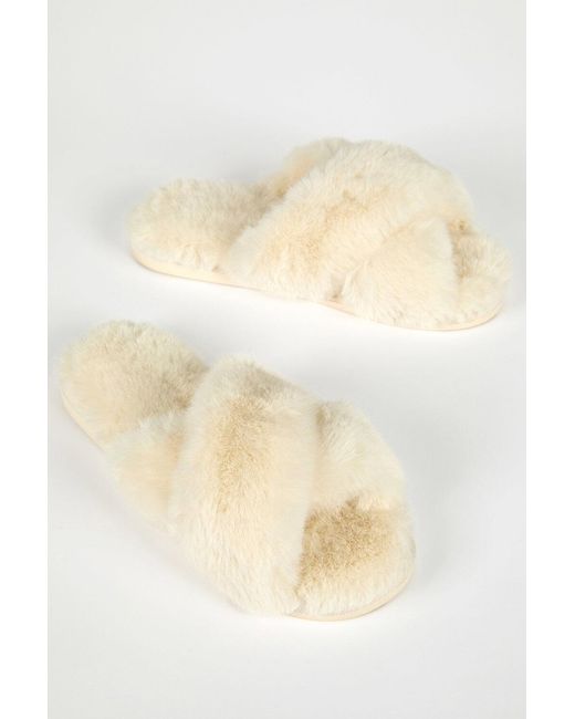 Roman Natural Cross Over Faux Fur Mule Slipper