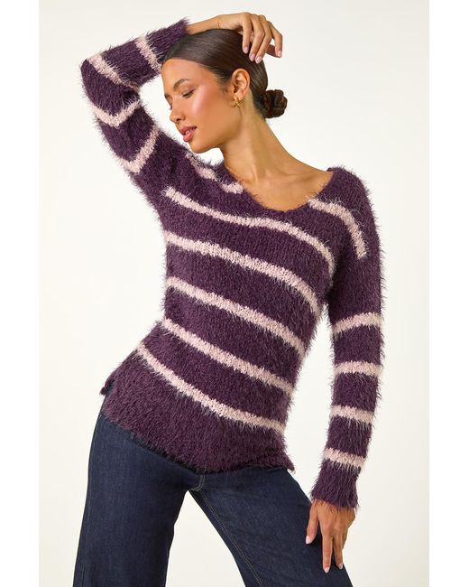 Roman Purple Stripe Fluffy Knit Jumper