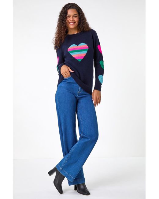 Roman Blue Multi Heart Detail Longline Jumper