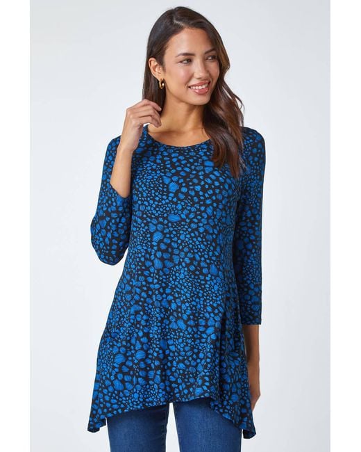 Roman Blue Spot Print Stretch Swing Top