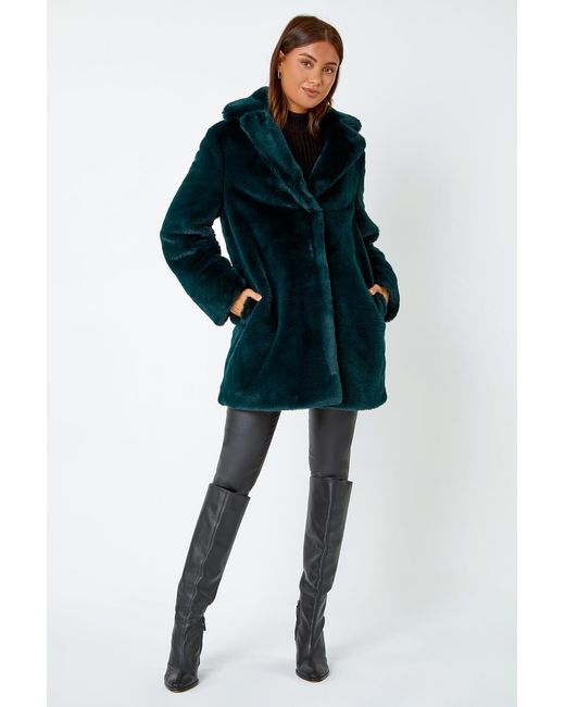 Roman Green Faux Fur Longline Coat