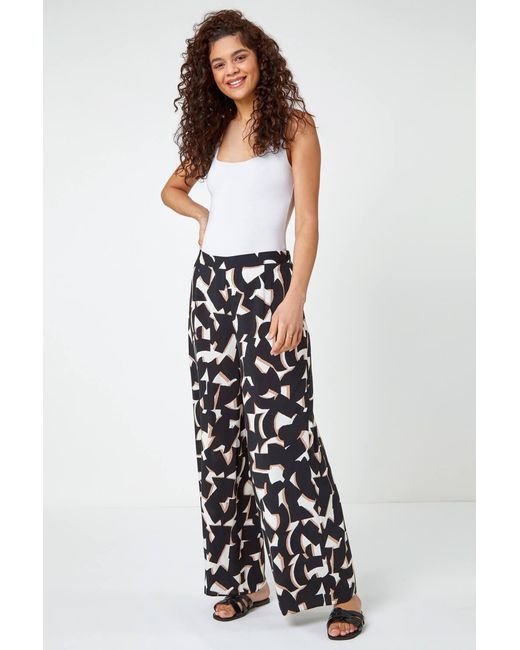 Roman White Geometric Print Wide Leg Trouser