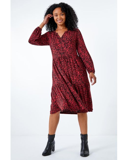 Roman Petite Animal Tiered Stretch Dress