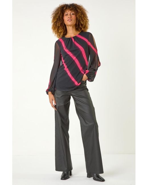 Roman White Stripe Print Mesh Overlay Top