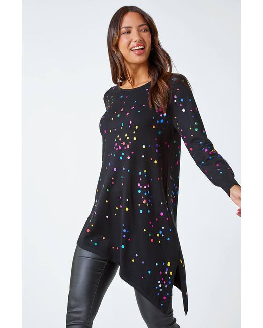 Roman Blue Longline Metallic Spot Asymmetric Jumper