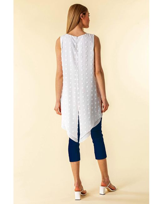 Roman White Textured Spot Asymmetric Vest Top