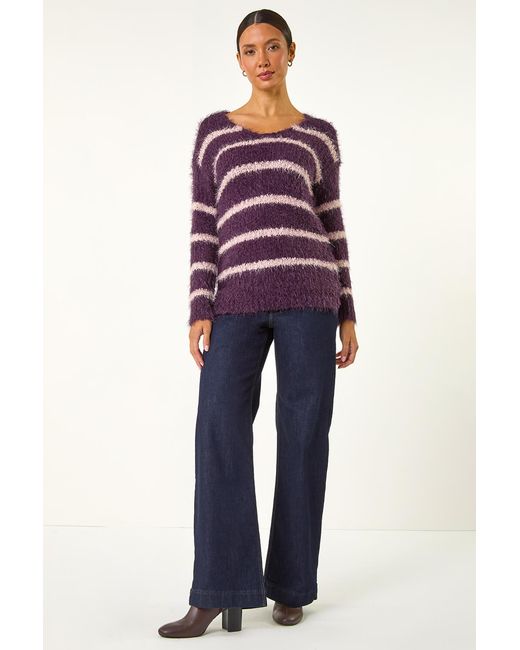 Roman Purple Stripe Fluffy Knit Jumper