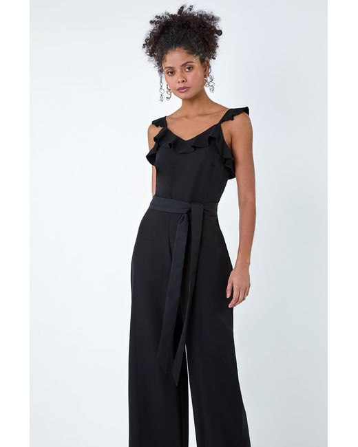 D.u.s.k Black Frill Detail Wide Leg Jumpsuit