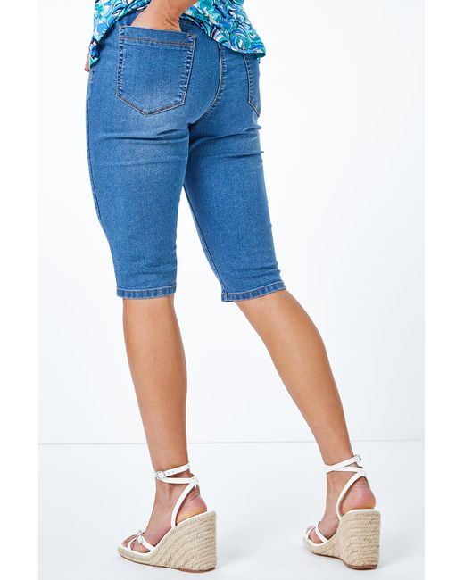 Roman Petite Blue Stretch Elastic Waist Shorts