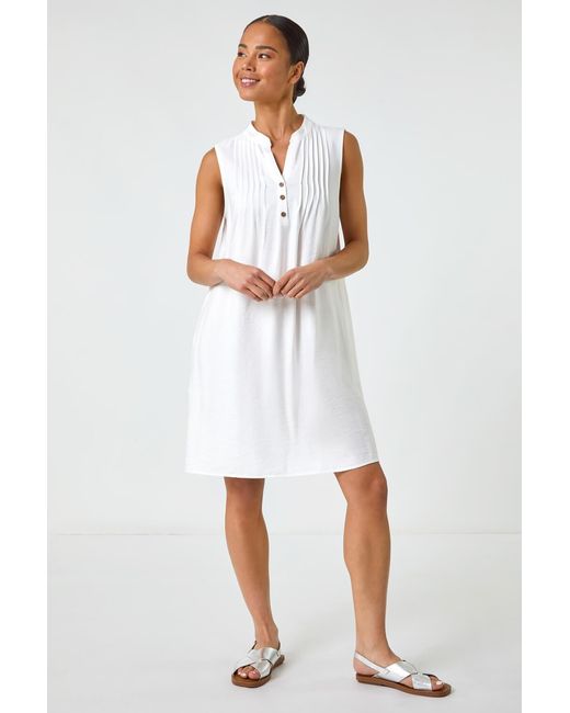 Roman Petite White Pintuck Pocket Dress