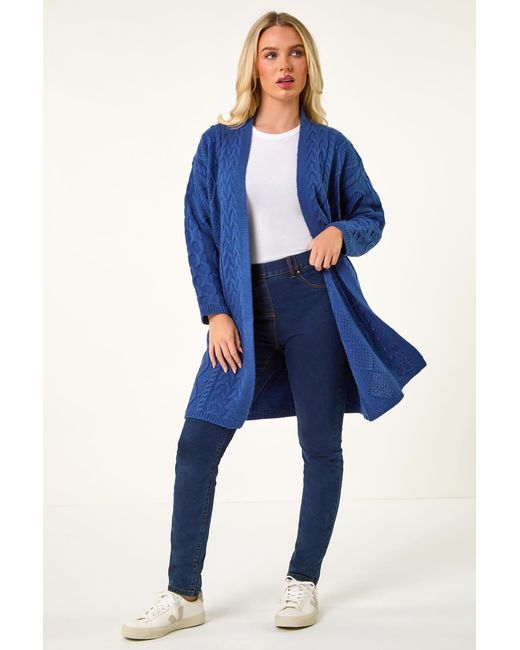 Roman Petite Blue Longline Cable Knit Cardigan