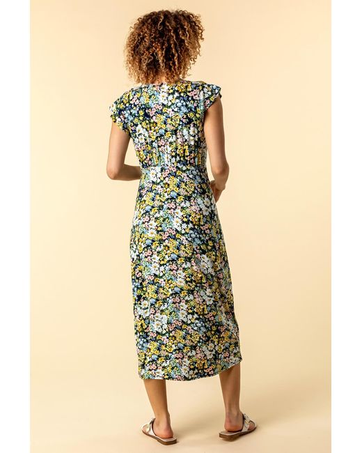 Roman Multicolor Floral Print Frill Sleeve Dress