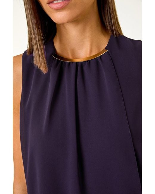 Roman Purple Neck Trim Asymmetric Woven Top
