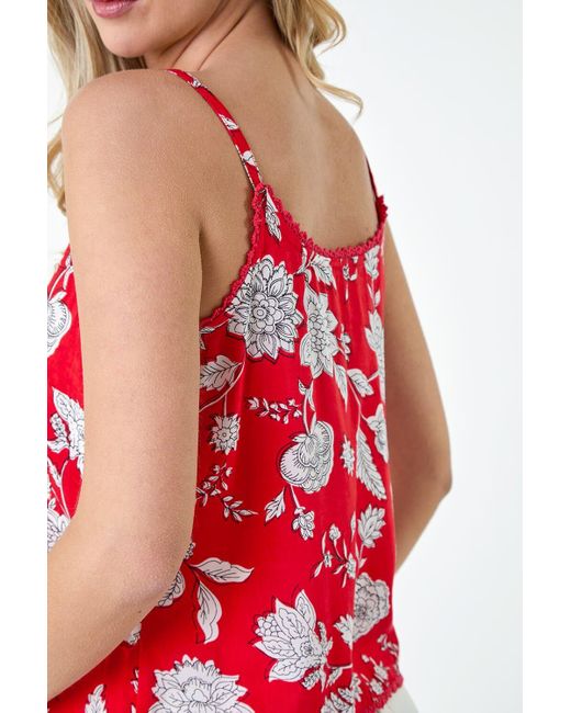 Roman Red Dusk Fashion Ditsy Floral Lace Trim Top