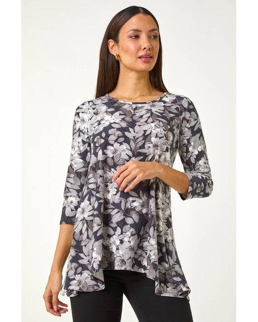Roman Black Floral Print Swing Top