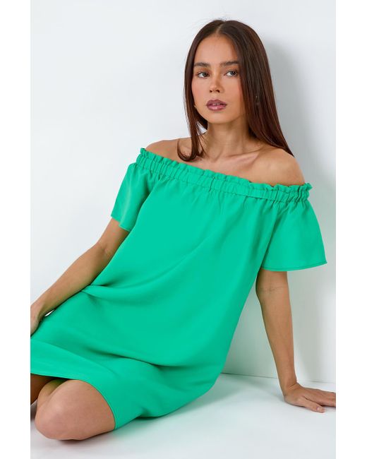 Roman Green Originals Petite Plain Stretch Neck Bardot Dress