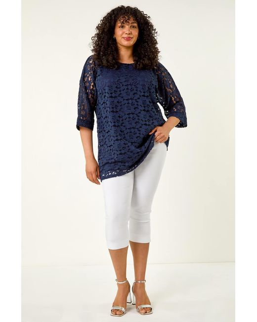 Roman Curve Blue Lace Front Stretch Top