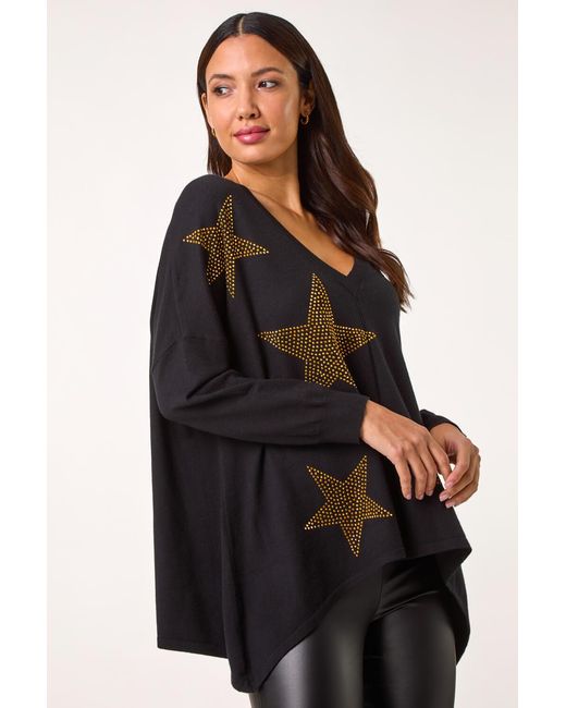 Roman Black Star Print Hanky Hem Knit Jumper