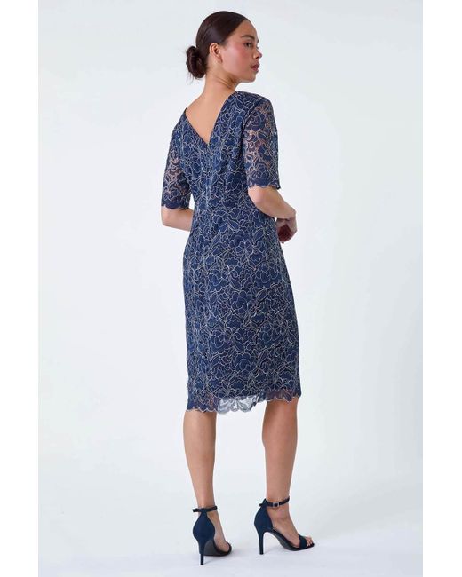 Roman Blue Originals Petite Lace Overlay Shift Dress