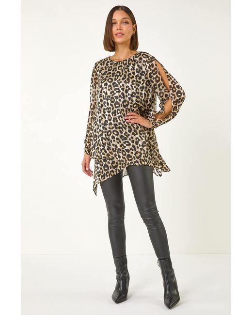 Roman Natural Animal Print Metallic Top