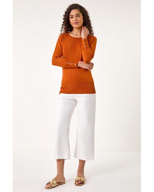 Roman Orange Scallop Neck Button Knit Jumper