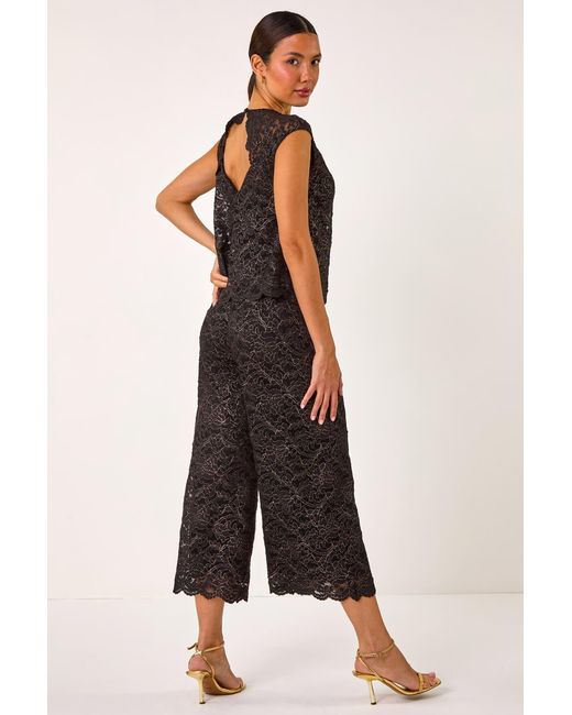 Roman Black Corded Lace Overlay Jumpsuit