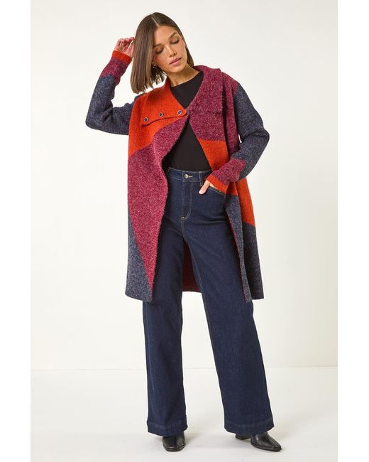 Roman Red Colour Block Button Collar Knit Cardigan