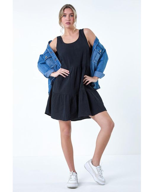 D.u.s.k Blue Tiered A-Line Cotton Dress
